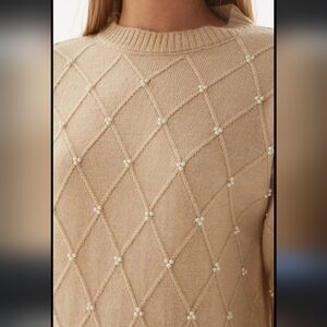 NWT ASTR the Label WOOL blend Diamond Pearl Embellished Puff long sleeve sweater